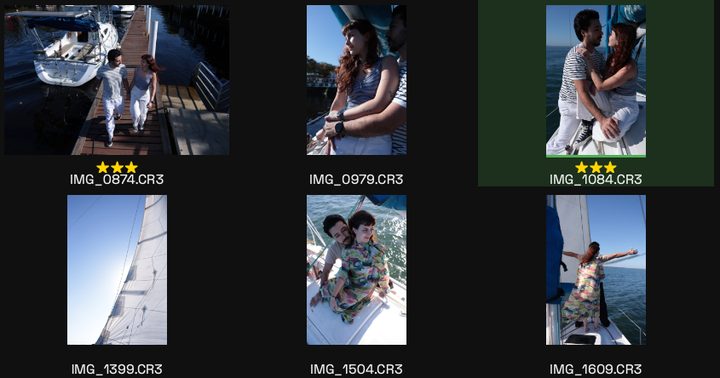 Thumbnails with star ratings and color labels